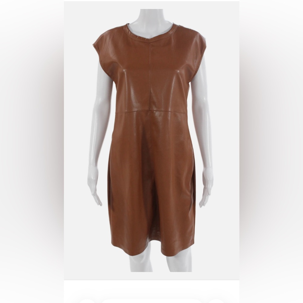 Melissa Nepton Sleeveless Faux Leather Brown Dress